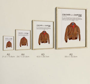 The Time Traveller's Flight Jacket, four sizes, true relative scale