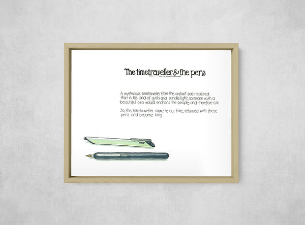 The Timetraveller & The Pens, framed, front on
