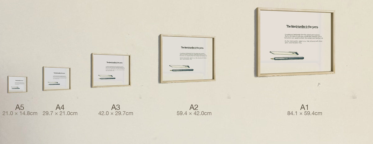 The Timetraveller & The Pens, all five sizes, true relative scale