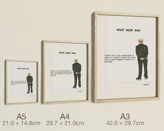 What Sean Saw, three sizes, true relative scale