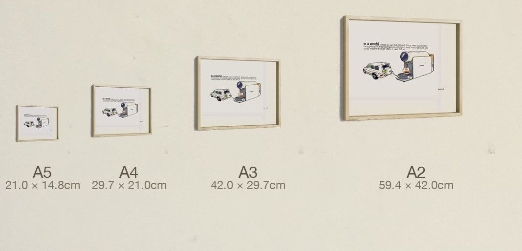 A World Powered by Espresso, all four sizes, true relative scale