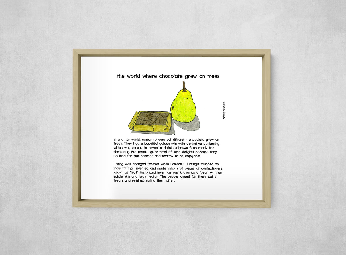 The World Where Chocolate Grew on Trees, framed, front on