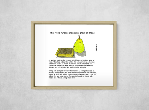 The World Where Chocolate Grew on Trees, framed, front on